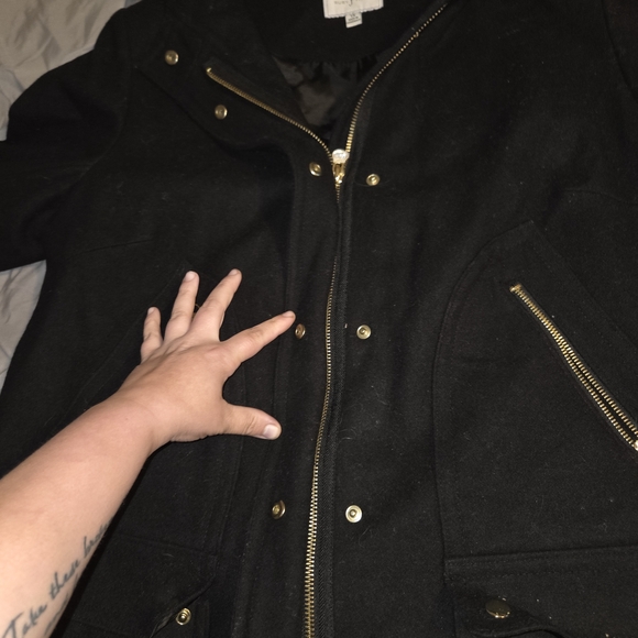 Ruby Finch Black Wool-Blend Hooded Coat with Faux Fur Trim – Size 1X - Picture 5 of 6